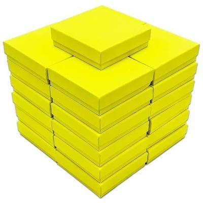 TheDisplayGuys - 25-Pack #33 Cotton Filled Cardboard Kraft Paper Jewelry Boxes Gift Case - Neon Yellow (3.5" x 3.5" x 1.0") - for Shipping or Storage