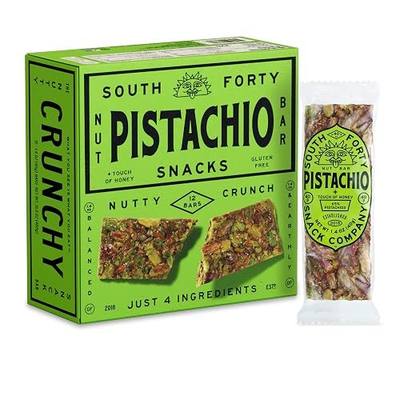 South 40 Snacks Pistachio Crunchy Nut Bar, 40g, Pack of 12 | Just 4 ingredients with a touch of honey; crunchy natural protein snack, individually wrapped