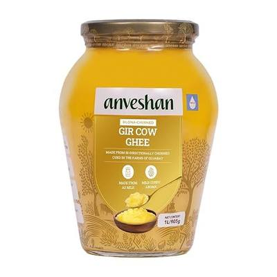 Anveshan A2 Gir Cow Ghee Clarified Butter 33 Fl. Oz/1000mL | Grass-Fed | Pasture-Raised | Gut Friendly | Keto Friendly | High Smoke Point | Sustainably Sourced | Casein Free