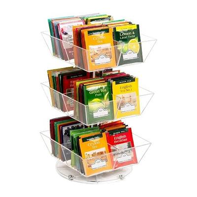 Mind Reader Tea Bag Carousel, 3 Tier Clear Acrylic Organizer with 12 Compartments, 360° Rotating Tea Station for Countertop Storage