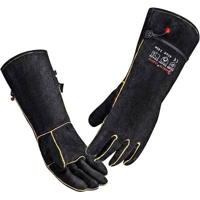 932℉ Heat Resistant Leather Welding Gloves for Men & Women 14 IN Black,S