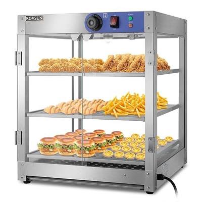 ROVSUN 3-Tier Commercial Food Warmer, Pizza Warmer Food Warmer Display with LED Lighting Removable Shelves Glass Door, Countertop Electric Food Warmer for Buffet Restaurant 110V 800W