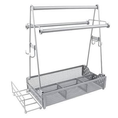 QKTYB Grill Caddy for Outdoor Grill,Foldable BBQ Caddy with Two Paper Towel Holders,Large Utensil Picnic Caddy,Metal Kitchen Condiment Organizer,Barbecue Accessories for Camping Outdoor Grill