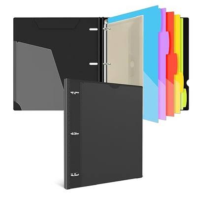 INFUN 1 Inch 3-Ring Telescoping Project Organizer Binder,13 Pocket, Customizable Front Cover, 5 Colors Pocket Divider and Plastic Binder Pocket,225 Sheet Capacity-Black