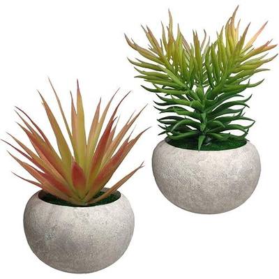 Mini Artificial Succulent Plants 2 Pack Fake Succulent Plants Potted Faux Red Grass Pine Needles with Pots for House, Farmhouse, Bathroom, Office, Home Decor