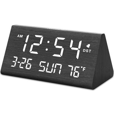 DreamSky Digital Alarm Clock for Bedrooms - Wooden Desk Clock with Date | Day of Week, USB Port, Temperature, Dimmer for Bedside Table, Living Room, Office, Adjustable Volume, Auto DST, Wood Decor