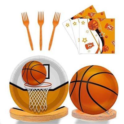 96 Pcs Basketball Plates &Party Supplies Including Plates and Napkins Party Supplies, Forks Basketball Birthday Decorations