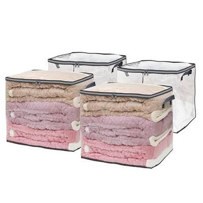 Fixwal 100l Extra Large Blanket Storage Bags with Zipper, Plastic Clear Storage Bags Closet Organizer Storage Containers for Clothes, Comforter, Pillow, Quilts with Reinforced Handles, Grey