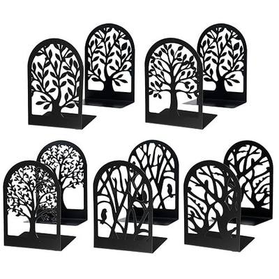 Tree Bookends 10 Pack Black Metal Heavy Duty Book Supports for Shelves | Black Metal, Tree Silhouette Design, 5 Pairs, Sturdy Book Support, for Home Office School and Library Shelves