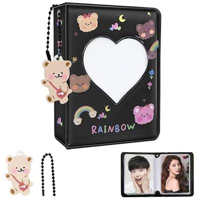 Kpop Photocard Holder Book 3 Inch Black Mini Album with Lovely Pendant, 40 Pockets, 20 Pages