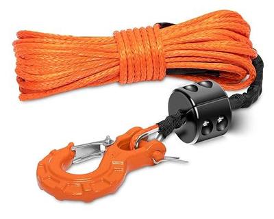 METOWARE Synthetic Winch Rope Kit, 1/4" x 50ft 10,000 LBS Winch Cable Line with Protective Sleeve Hook and Forged Winch Hook Fits 4WD Off Road Vehicle UTV ATV SUV Truck