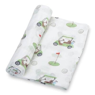 LollyBanks 100% Cotton Muslin Swaddle Blanket, Golf Print, 47 x 47 Inches, Baby Receiving Blanket, Soft and Breathable, Unisex, 1 Count