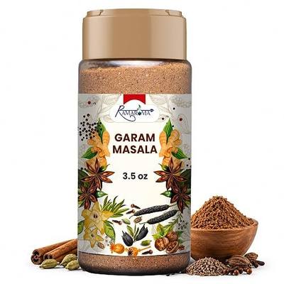 Ramaroma Natural Garam Masala Indian 15-Spice Blend Powder, 3.5oz (100g) All Natural, Salt-Free | Vegan | No Colors | Gluten Friendly | NON-GMO | Rich in Flavor, Naturally Processed and No Preservatives