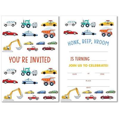 Soiceu Cute Transportation Birthday Invitations with Envelopes Set of 20 Cars Truck Vehicle Birthday Party Invites for Boys Girls