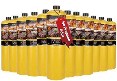 14.1oz MAPP Gas 12 Packs Kit 99.99% High Purity Equal to MAP Gas Hotter than Propane No Odor Cooking Searing Camping Gas to Broil Sous Vide for Welding Brazing Soldering Propane Torch Head