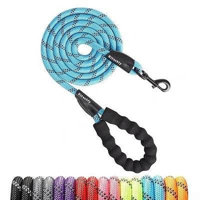 Rttochfy Rope Dog Leash 2/4/5/6/8/10 FT with Comfortable Padded Handle and Highly Reflective Threads for Small Medium and Large Dogs Heavy Duty (1/2"-5 FT, Blue)