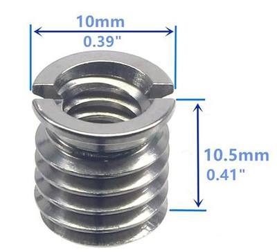 Stainless Steel 1/4"-20 Female to 3/8"-16 Male Convert Screw Adapter (2pcs, 10.5mm)