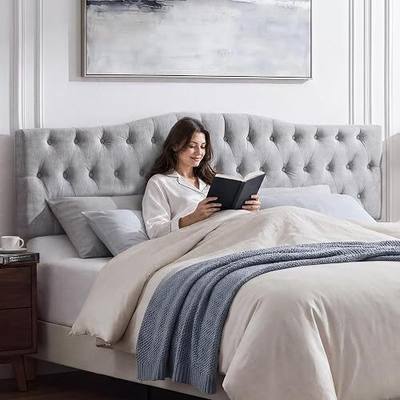 Iroomy Upholstered Queen Headboard, Button Diamond Tufted Headboard with Adjustable Height and Solid Wood Leg, Linen Fabric Padded Headboards for Queen Size Bed, Mordern Head Board, Grey