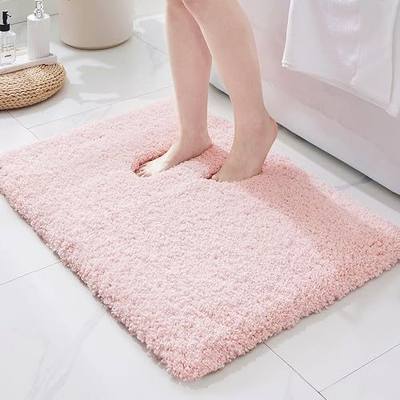 ILANGO Pink Bathroom Rugs 24" × 17" Non Slip & Super Absorbent Extra Thick Soft, Washable Bath Mat for Floor, Non Shedding Microfiber Plush Holiday Bath Rug with Rubber for Shower Sink