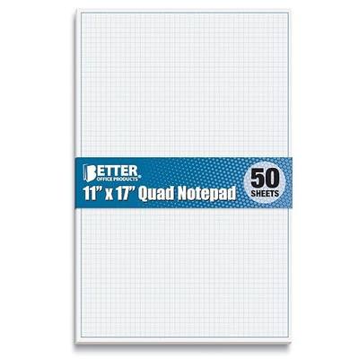 Graph Paper Pad, 17" x 11", 50 Sheets, Blue Line Border, Blueprint Paper, Double Sided, White, 4x4 Blue Quad Rule, Easy Tear Sheets, Grid Paper, Graph Paper by Better Office Products