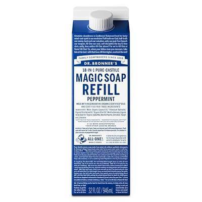 Dr. Bronner's Pure-Castile Liquid Magic Soap Refill - Made with Regenerative Organic Certified Oils, 86% Less Plastic - 18-in-1 Uses for Face, Body Wash, Hand Soap Refill & More - Peppermint, 32oz