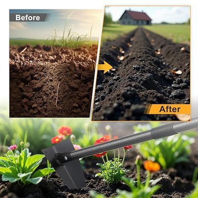 Triangle Hoe, Metal Garden Hoe for Weeding Long Handle 60", Gardening Hand Hoe Garden Tool Heavy Duty for Digging, Cutting and Loosing Soil