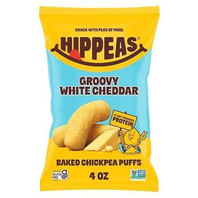Hippeas Chickpea Puffs, Groovy White Cheddar, 4 oz Bag, Baked | Crunchy Chickpea Snacks with 3g Plant Protein, 2g Fiber & 50% Less Fat, Dairy & Gluten Free, Non-GMO, Top 9 Allergen Free