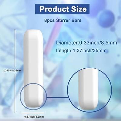 ONiLAB PTFE Magnetic Stir Bars, 8.5x35mm, White, 8 Pcs | PTFE Coating, Chemical Resistance, Consistent Stirring, Smooth Rotation, Laboratory Use