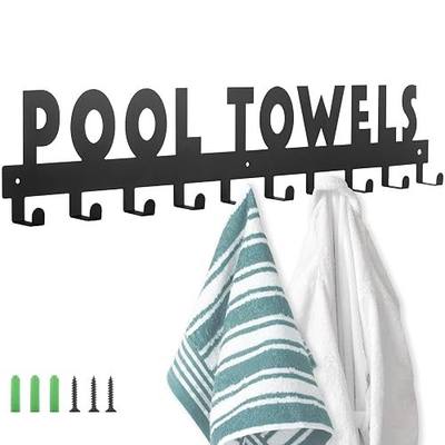 IBosins Large Pool Towel Rack with 10 Hooks Towel Holder Outdoor Black | 32-Inch Metal Towel Hanger Robes, Towels, Clothes Organizer - Perfect Pool Area Outside Sign and Decor