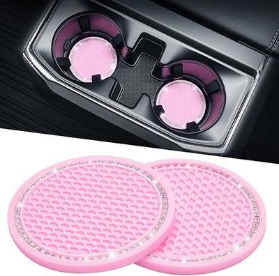 JOYTUTUS Cup Holder Coasters for Car, 2 Pack Universal Anti-Slip Car Coasters with Crystal Rhinestone, 2.75 inch/6.98 cm PVC Cup Holder Insert Coaster, Pink Car Accessories (Pink with Diamond)