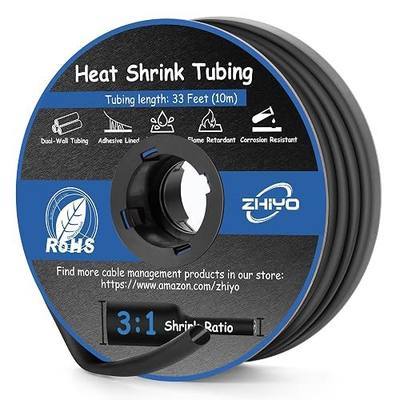 1/4" Heat Shrink Tubing, 33 Ft 3:1 Ratio Adhesive Lined Heat Shrink Tube Roll, Marine Grade Waterproof Shrink Wrap Tubing, Electrical Industrial Automotive Shrink Tube for Wire Insulation – Black