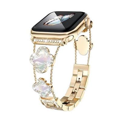 Musk-MSKR Diamond Metal Bands Add Sparkle to Your Watch For Apple Watch Series 11/10/9/8/7/6/5/4/3/2/SE/Ultra Clover Simple and Stylish Compatible with 38mm40mm41mm42mm44mm45mm 46mm49mm Women's Wear