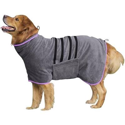Dog Drying Coat - Fast Drying Dog Towel Robe - Microfiber Super Absorbent Pet Bathrobe, Adjustable Collar & Belly Strap Fast Drying Coat Pet Dog Cat Bath Robe Towel