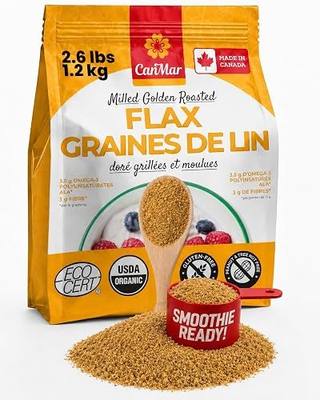 Golden Flaxseed Meal 42 oz, Organic Milled Ground Flaxseed Powder Roasted | Non-GMO, gluten free, vegan, omega-3 ALA fatty acids, fiber, linseed, linaza molida organica, cereal and oatmeal