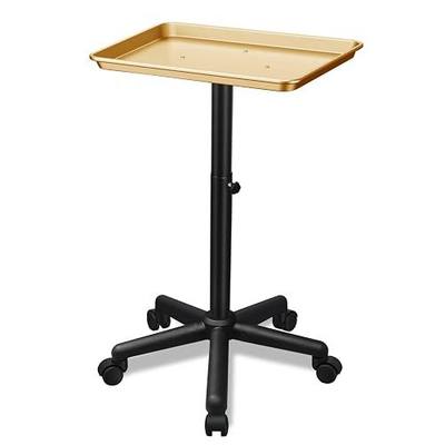 Golden Salon Tray Premium Aluminum Rolling Tray Adjustable Height Use for The Tattoo Tray Hairstylist Tray with Wheels(Golden)