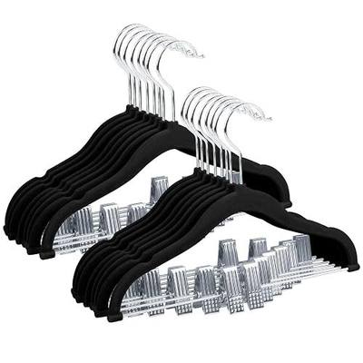 ManGotree 11.8'' Baby Velvet Hangers with Movable Clips, Non-Slip Kids Clothes Hangers, Ultra-Thin Space-Saving Children's Felt Hangers for Shirts, Pants, Dresses, Skirts, Jackets (16 Pack, Black) | Non-Slip Kids & Toddler Felt Hangers, Ultra-Thin Space-Saving Children's Clothes Hangers for Skirts,