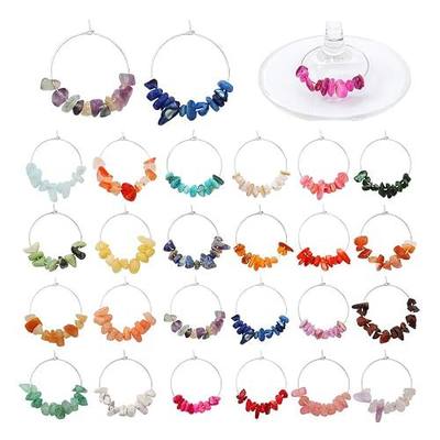 Pride & Par 24 Pcs Nature Gemstone Beads Glass Charms for Stem Glasses, Wine Glass Decoration for Weddings, Parties