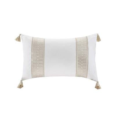 Harbor House Modern Design Decorative Pillow Hypoallergenic Sofa Cushion Lumbar, Back Support, Oblong 12" x 20", Anslee, Cotton Tassel Taupe