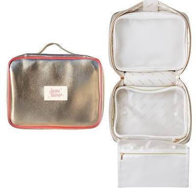 BFB Everywhere Bag Toiletry Bag Travel Bag with Hanging Hook, Water-resistant Makeup Cosmetic Bag Travel Organizer for Accessories, Shampoo, Full Sized Container, Toiletries, (Gold)