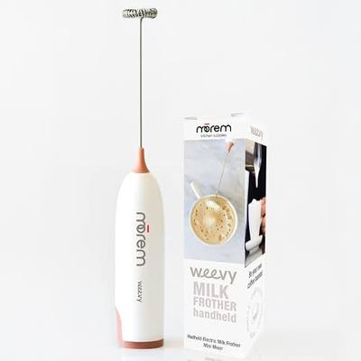 Morem WEEVY - Premium Handheld Milk Frother For Coffee, No Stand Required - Mini mixer with Stainless Steel Mini Whisk for Perfect Drinks!