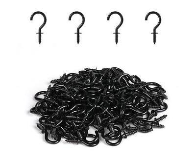 RELBRO Small Screw Hooks, 1/2 Inch Metal Screw in Hooks, Black, 100 Pcs | Mini Twist in Thread Hooks, Anti Corrosion Rust, Outdoor Indoor Daily Use, for Hanging Cup String Light Jewelry Necklace Key