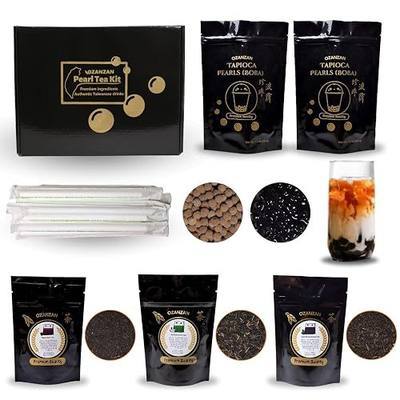 OZANZAN Boba Tea Kit Gift Box for DIY Bubble Tea Lover. 100% Fat Free. Premium Taiwan Original - Classic Bubble Drinks Making Party. Gluten-Free Beverages,10+ Servings, Paper Fat Straws,Unique gifts