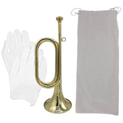Gold Plated Brass Bugle Horn with Bag and Gloves for Military | parade and festival performance, marching band , orchestra compatible, signal horn style, ceremonial instrument
