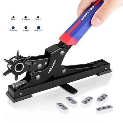 WORKPRO Leather Hole Punch Set, Desktop Rotary Belt Hole Puncher | Heavy Duty Leather Punch Tool with 6 Punch Sizes for Belts, Dog Collars, Watch Bands, Shoes, Saddles and DIY Projects