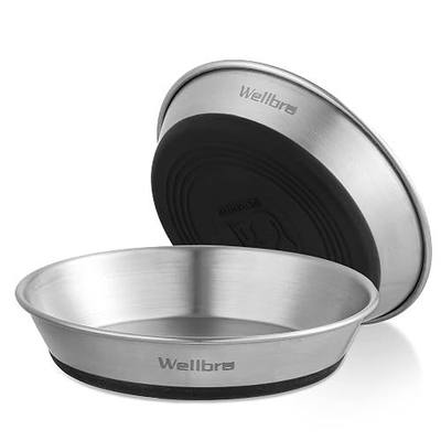 Cat Bowls, 2 Pcs Stainless Steel Cat Bowls for Food and Water, Whisker Fatigue Shallow Non-Slip Dishes Plates for Small Dog Puppies Cats
