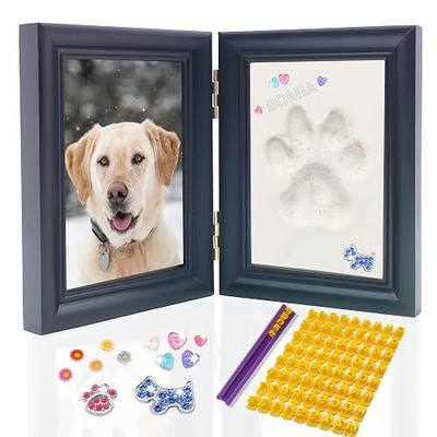 MYPAWLETS Dog or Cat Paw Print Kit with Trinkets,Pet paw Print Impression kit with 2 Clay,Wooden Dog Picture Frame,Personalized Gift Keepsake for Pet Lovers-Black