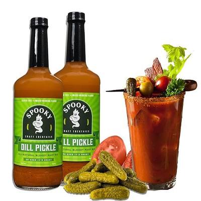 SPOOKY - Dill Pickle Bloody Mary Mix - Gluten Free - 32 Oz, Pack of 2 | Made With All Premium Natural Ingredients - No Artificial Color or Flavor - No Preservative, No MSG, Low Carb, Low Calorie