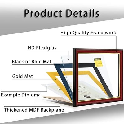 11x14 Diploma Frame with 8.5 x 11 Opening Black Mat, Display 8.5x11 Degree Certificate Document, Wall Mount or Tabletop Display(Cherry Red)