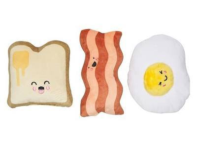 Pearhead Breakfast Dog Toy Set – 3-Piece Bunch Food Theme (Egg, Toast & Bacon) with Squeaker & Crinkle Paper – Interactive Pet Toy for Puppies & Dogs, Stocking Stuffer Ideas