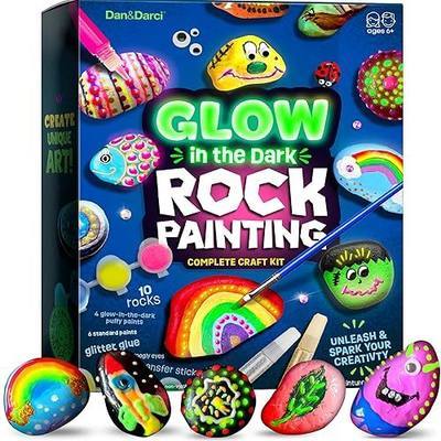 Dan&Darci Kids Rock Painting Kit - Glow in The Dark - Gifts Arts & Crafts for Boys and Girls Ages 6-12 - Craft Activities Kits - Creative Art Toys for 6, 7, 8, 9, 10, 11 & 12 Year Old Kid